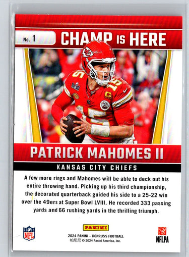 2024 Donruss - Champ is Here #1 Patrick Mahomes II J13