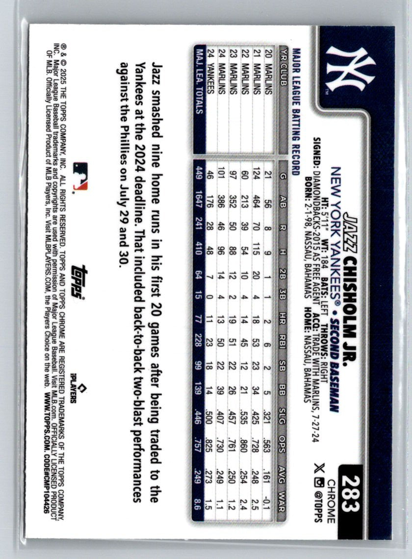 2025 Topps Chrome #283 Jazz Chisholm Jr. Raywave Refractors J13