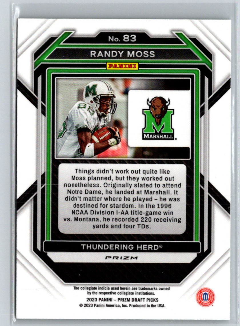 2023 Panini Prizm Draft Picks #83 Randy Moss Prizms Green J13