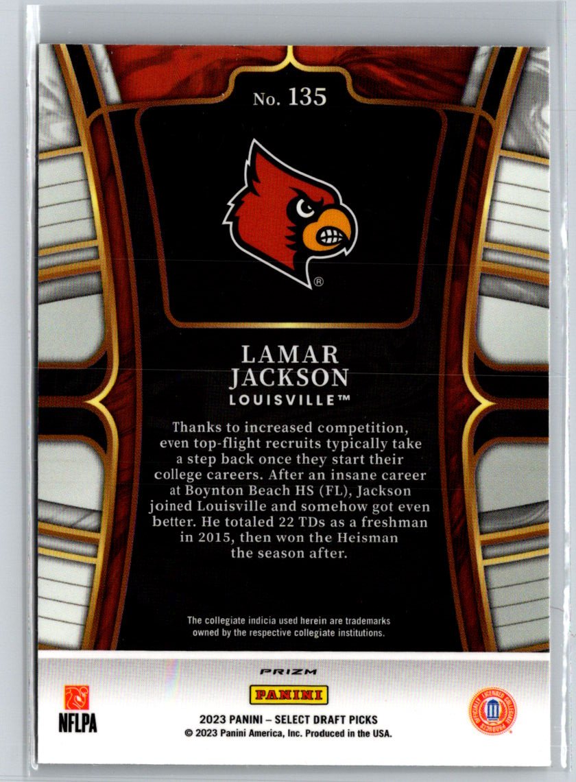 2023 Panini Select Draft Picks #135 Lamar Jackson Gold Lazer Prizm J14