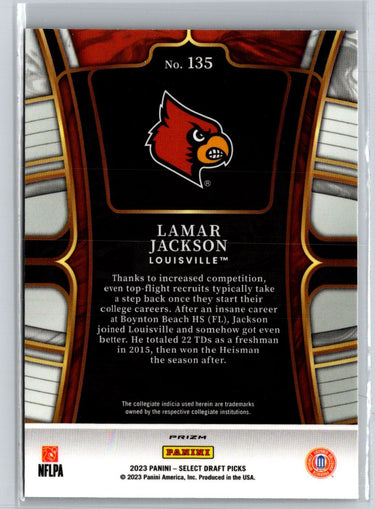 2023 Panini Select Draft Picks #135 Lamar Jackson Gold Lazer Prizm J14