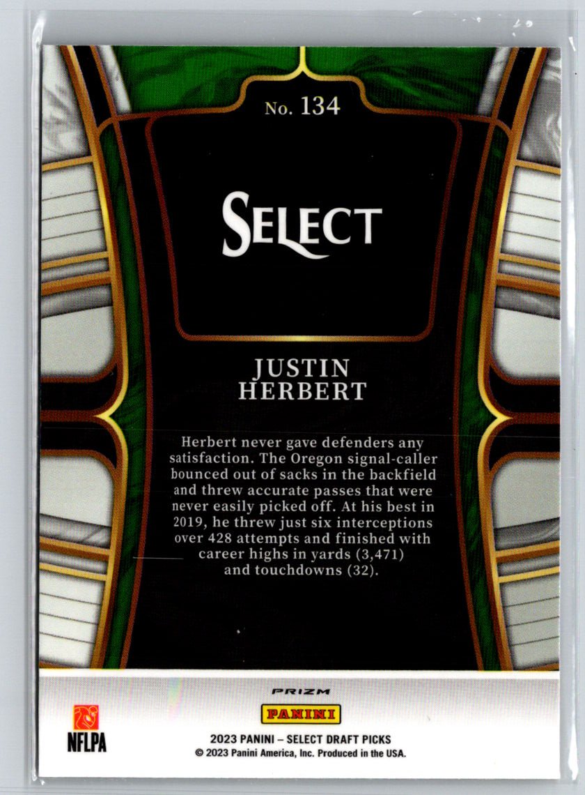 2023 Panini Select Draft Picks #134 Justin Herbert Gold Lazer Prizm J14
