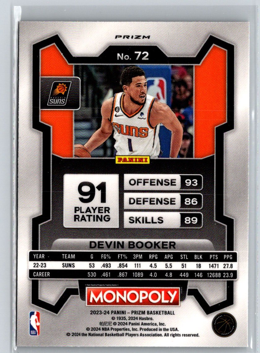 2023-24 Panini Prizm Monopoly #72 Devin Booker Monopoly Man Red Pattern J15