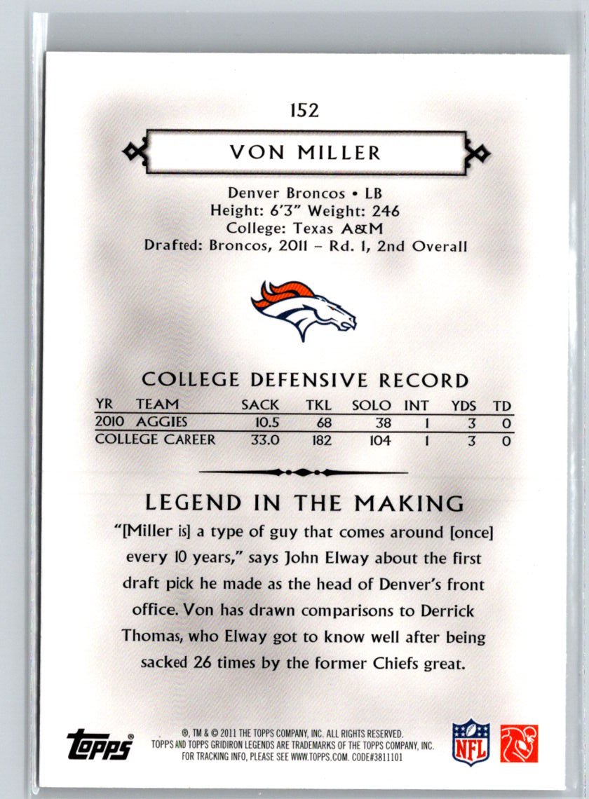 2011 Topps Gridiron Legends #152 Von Miller J15