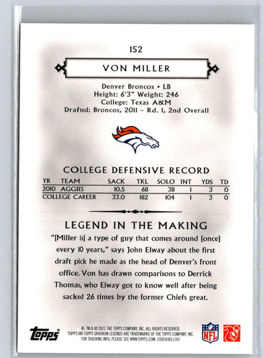 2011 Topps Gridiron Legends #152 Von Miller J15