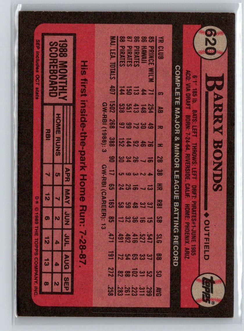 1989 Topps #620 Barry Bonds J23