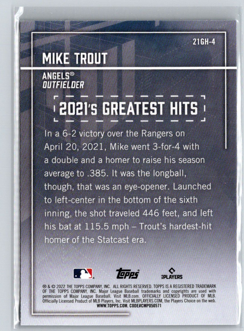 2022 Topps #21GH-4 Mike Trout 2021's Greatest Hits J24
