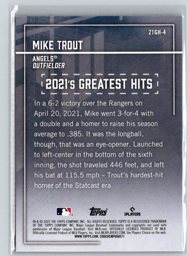 2022 Topps #21GH-4 Mike Trout 2021's Greatest Hits J24