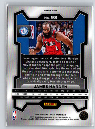 2023-24 Panini Prizm #98 James Harden Prizms Orange Ice J29