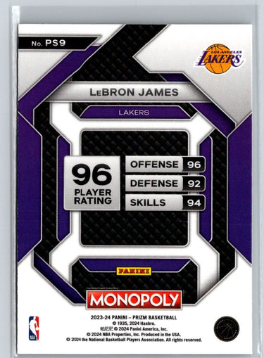 2023-24 Panini Prizm Monopoly #PS9 LeBron James All-Star J29