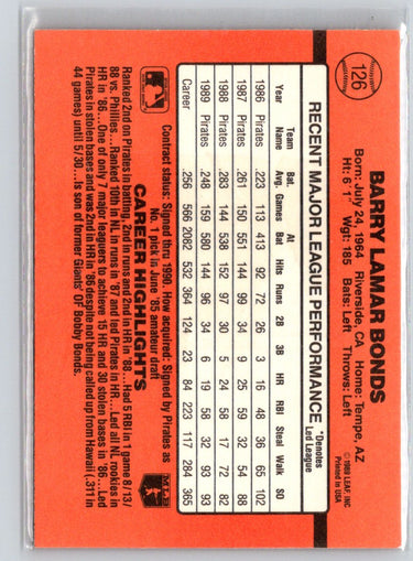 1990 Donruss #126 Barry Bonds J29