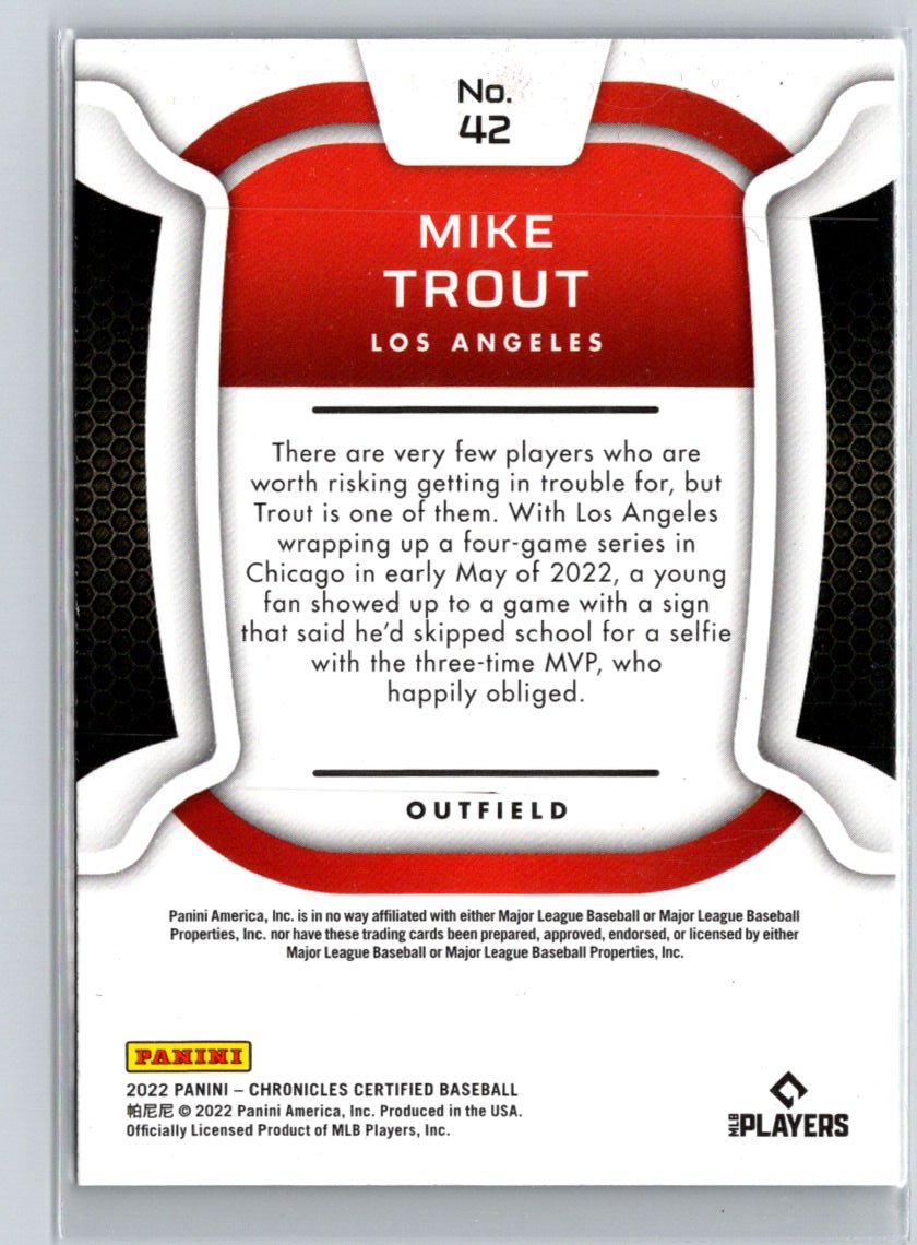 2022 Panini Chronicles #42 Mike Trout Certified J29