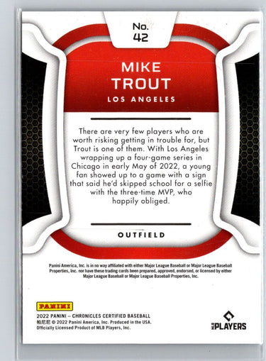2022 Panini Chronicles #42 Mike Trout Certified J29