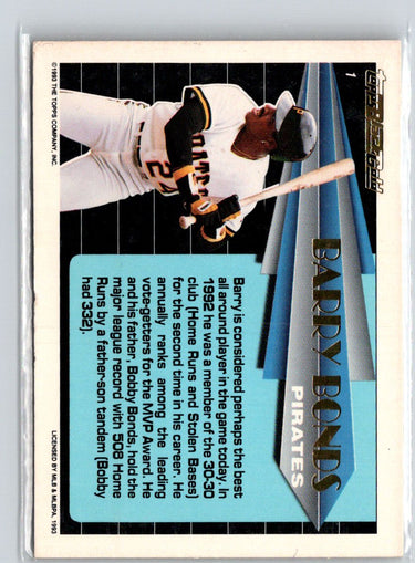 1993 Topps #1 Barry Bonds Black Gold J30