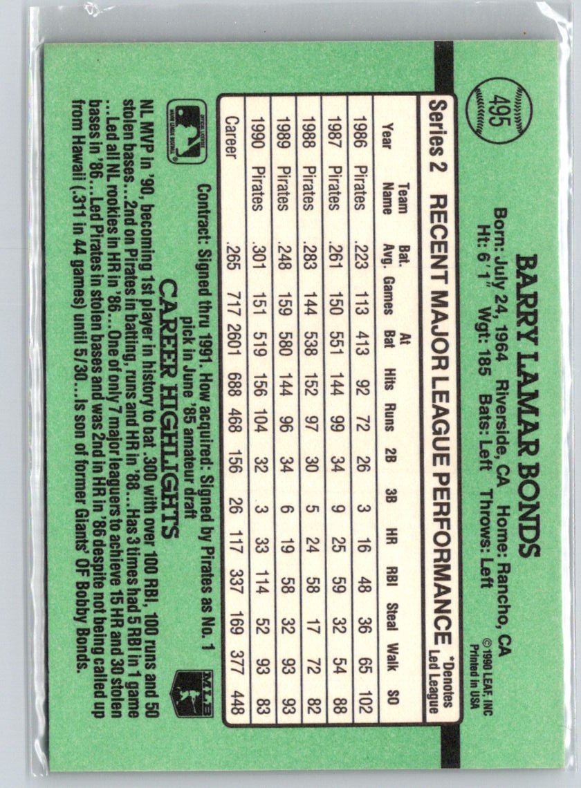 1991 Donruss #495c Barry Bonds J31