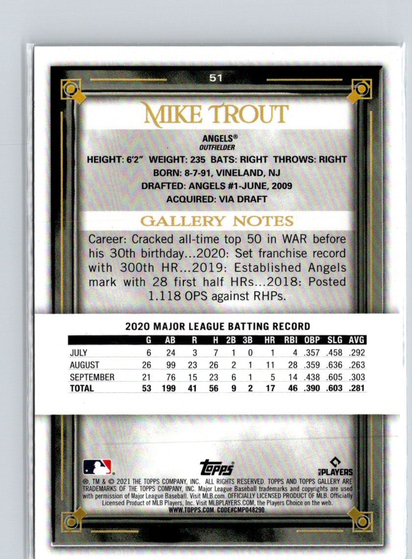 2021 Topps Gallery #51 Mike Trout J31
