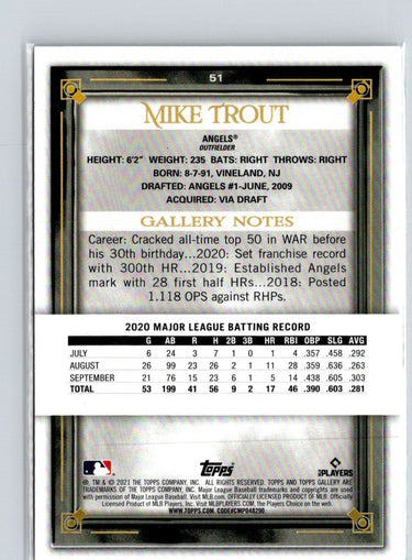 2021 Topps Gallery #51 Mike Trout J31