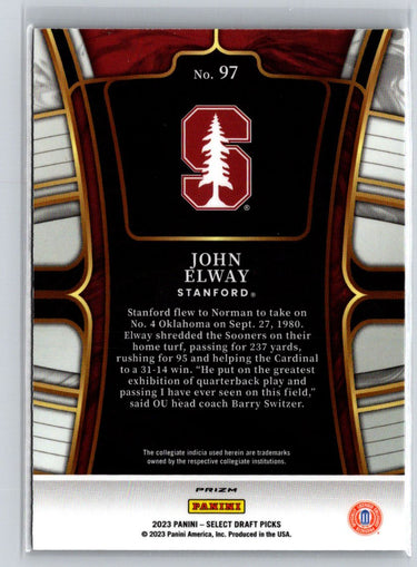2023 Panini Select Draft Picks #97 John Elway Red Lazer Prizm J32