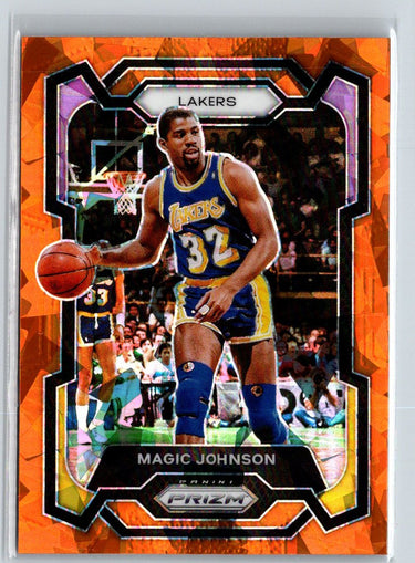 2023-24 Panini Prizm #185 Magic Johnson Prizms Orange Ice J34