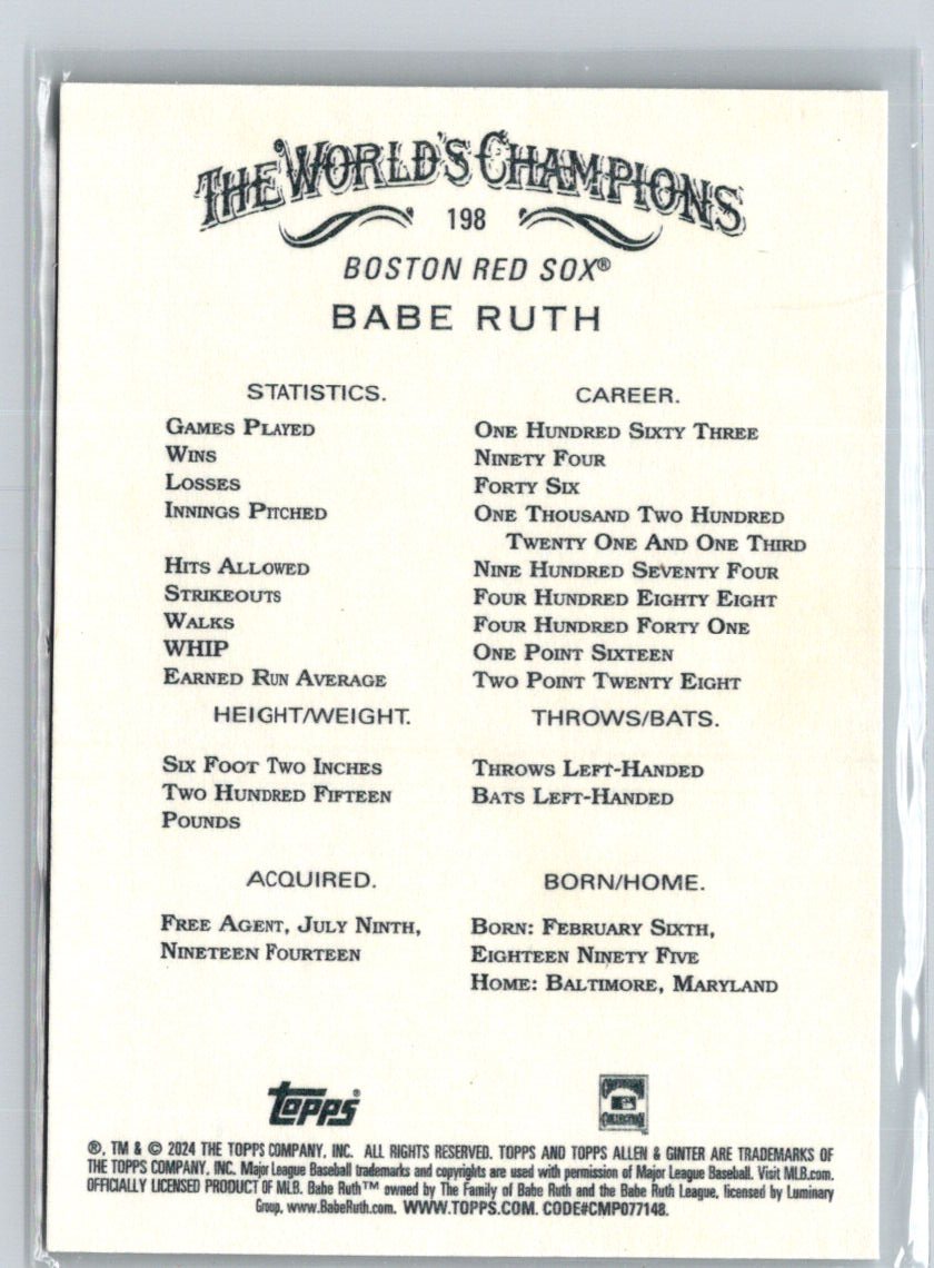 2024 Topps Allen & Ginter #198 Babe Ruth J34