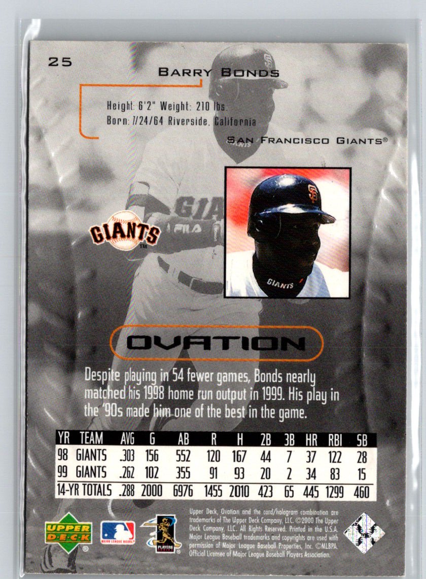 2000 Upper Deck Ovation #25 Barry Bonds J34