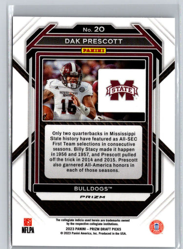 2023 Panini Prizm Draft Picks #20 Dak Prescott Prizms Purple Wave J35