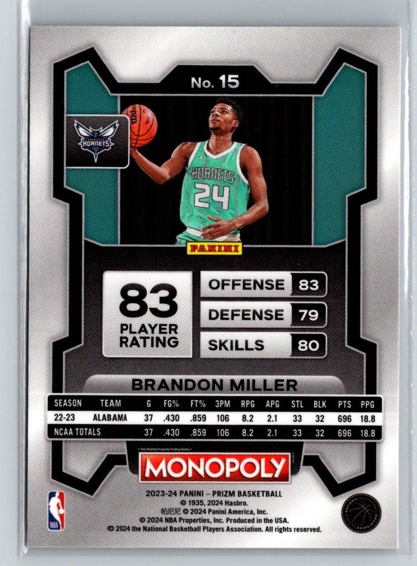 2023-24 Panini Prizm Monopoly #15 Brandon Miller J35