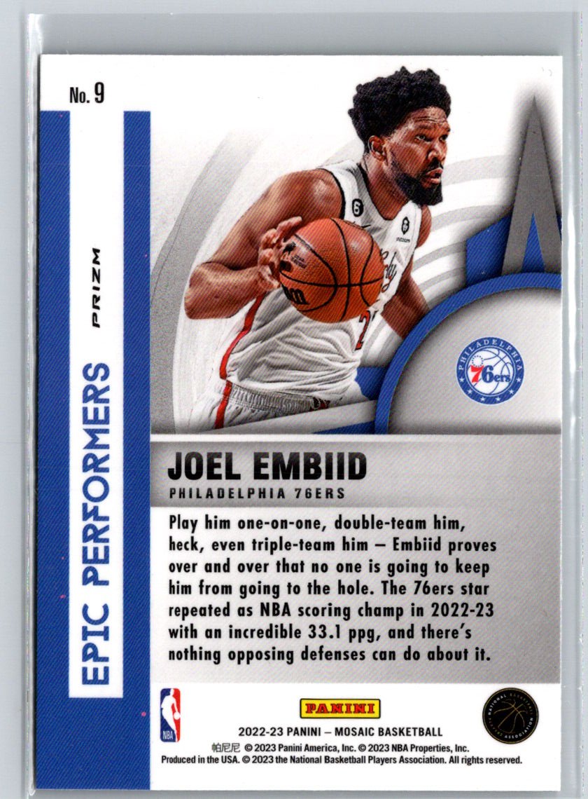 2022-23 Panini Mosaic #9 Joel Embiid Epic Performers Mosaic Green J38
