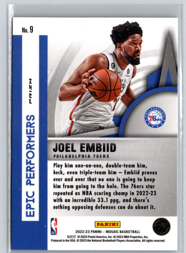 2022-23 Panini Mosaic #9 Joel Embiid Epic Performers Mosaic Green J38