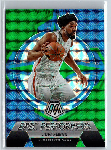 2022-23 Panini Mosaic #9 Joel Embiid Epic Performers Mosaic Green J38