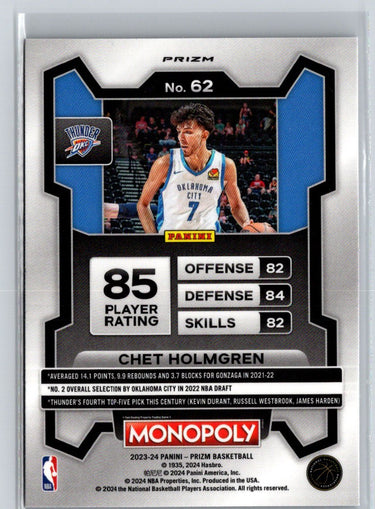 2023-24 Panini Prizm Monopoly #62 Chet Holmgren Purple J39