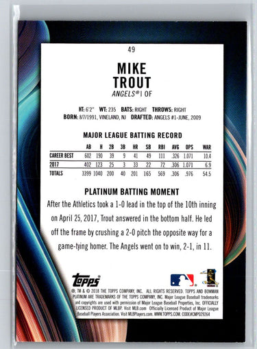 2018 Bowman Platinum #49 Mike Trout J40