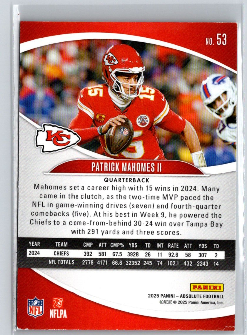 2025 Panini Absolute #53 Patrick Mahomes II Red J40