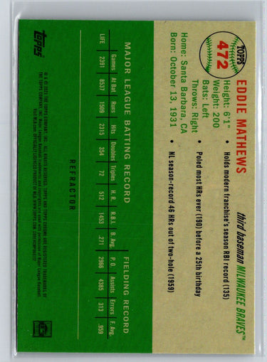 2023 Topps Chrome Platinum Anniversary #472 Eddie Mathews Refractor #/499 J41