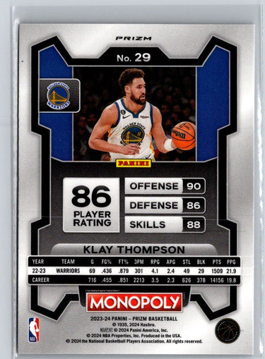 2023-24 Panini Prizm Monopoly #29 Klay Thompson Purple J41