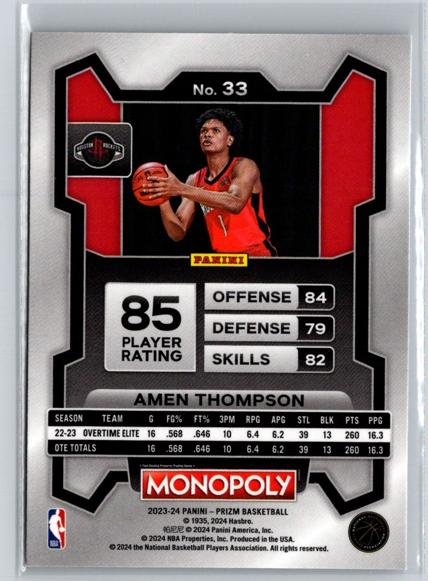 2023-24 Panini Prizm Monopoly #33 Amen Thompson J41