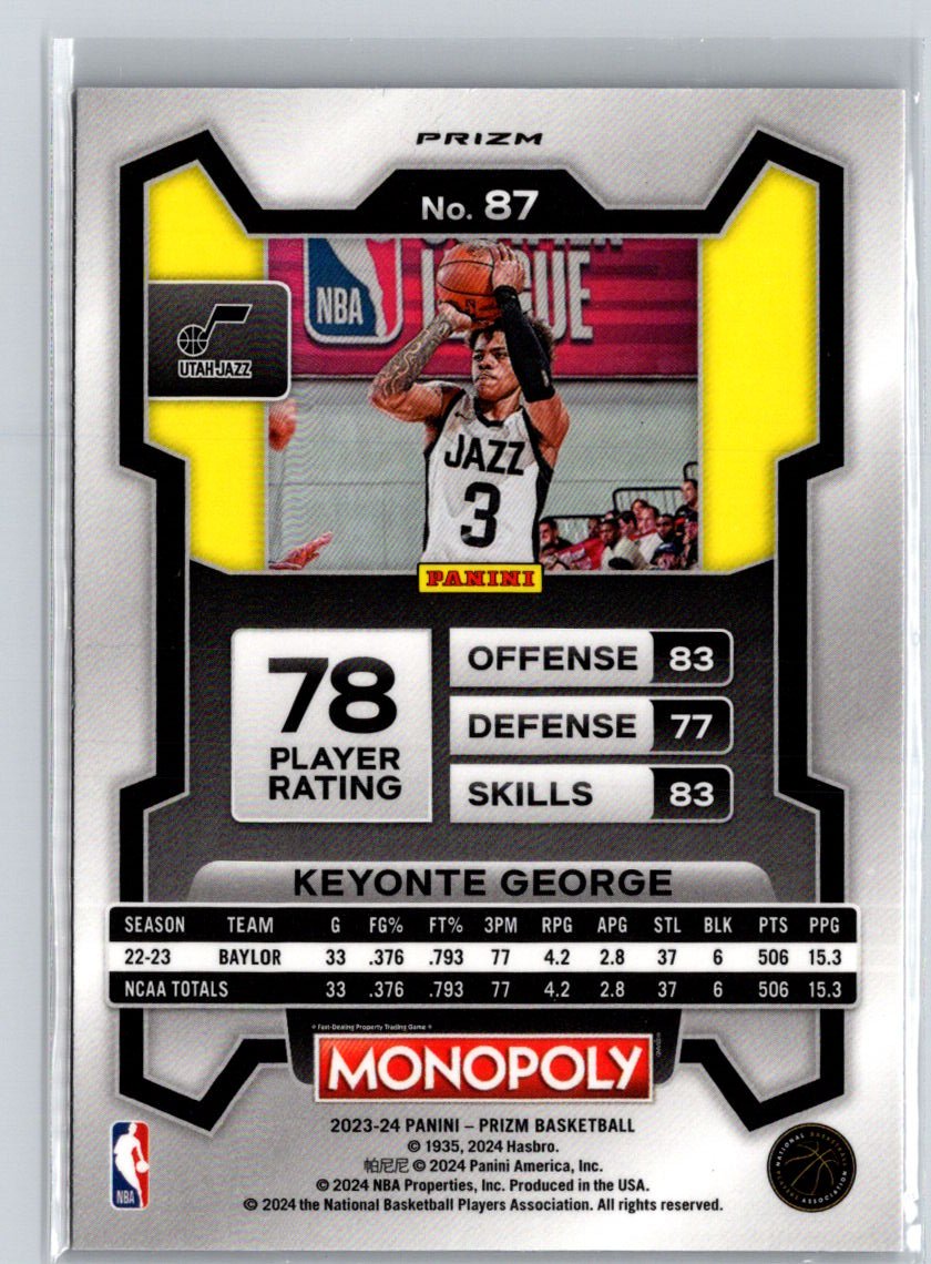 2023-24 Panini Prizm Monopoly #87 Keyonte George Purple J41