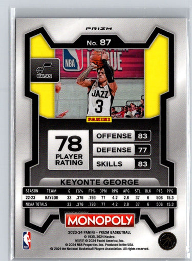 2023-24 Panini Prizm Monopoly #87 Keyonte George Purple J41