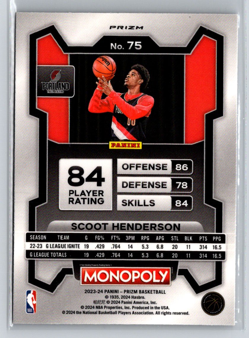 2023-24 Panini Prizm Monopoly #75 Scoot Henderson Purple J47