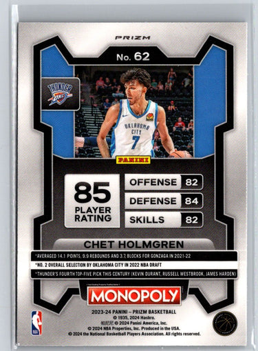 2023-24 Panini Prizm Monopoly #62 Chet Holmgren Purple J47