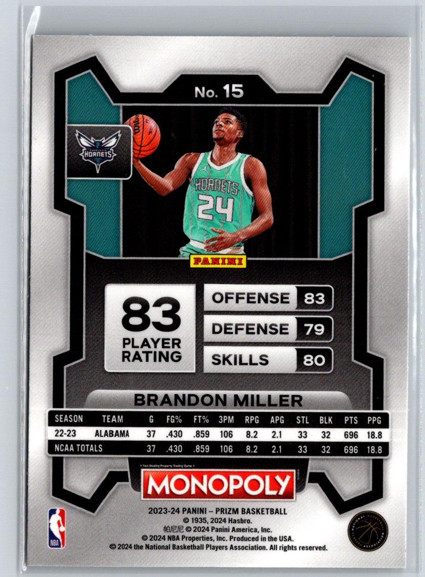 2023-24 Panini Prizm Monopoly #15 Brandon Miller J47