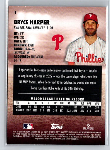 2023 Stadium Club #1 Bryce Harper J44