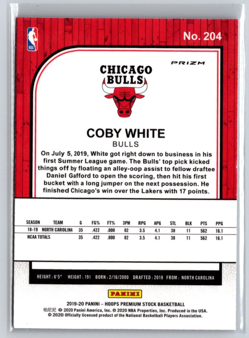 2019-20 Hoops Premium Stock #204 Coby White Prizms Silver Laser J48