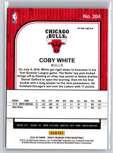 2019-20 Hoops Premium Stock #204 Coby White Prizms Silver Laser J48