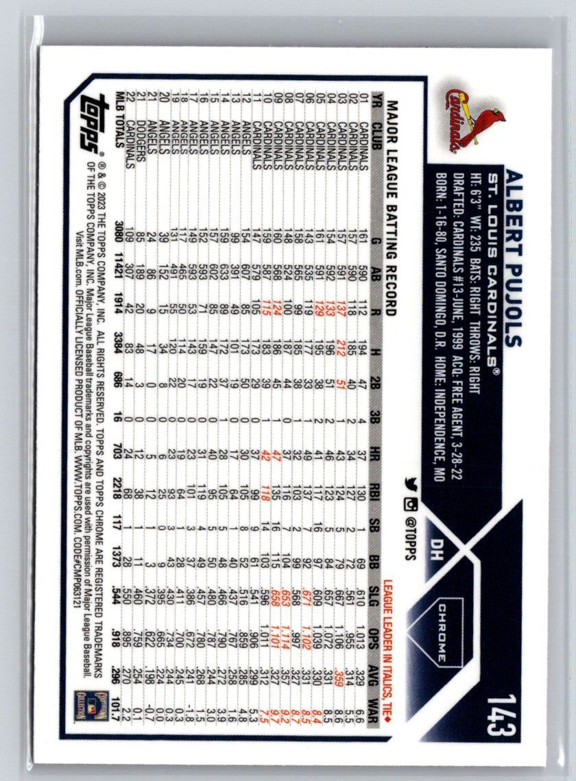 2023 Topps Chrome #143 Albert Pujols Pink Refractors J49