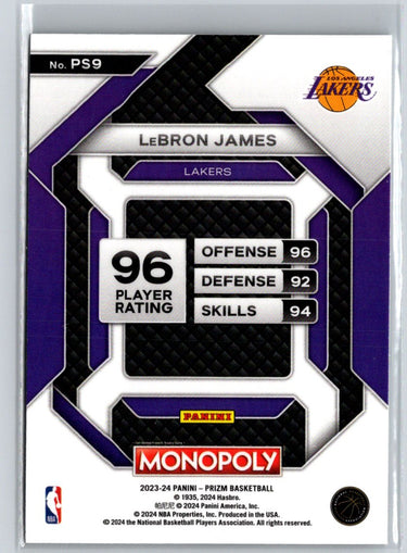 2023-24 Panini Prizm Monopoly #PS9 LeBron James All-Star J50