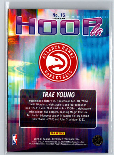2023-24 Hoops Premium Stock #15 Trae Young Hoopla Silver Prizm J51