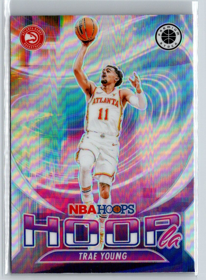 2023-24 Hoops Premium Stock #15 Trae Young Hoopla Silver Prizm J51