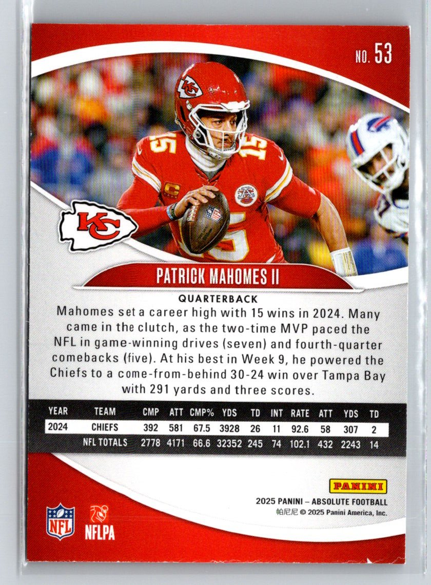 2025 Panini Absolute #53 Patrick Mahomes II Retail J52