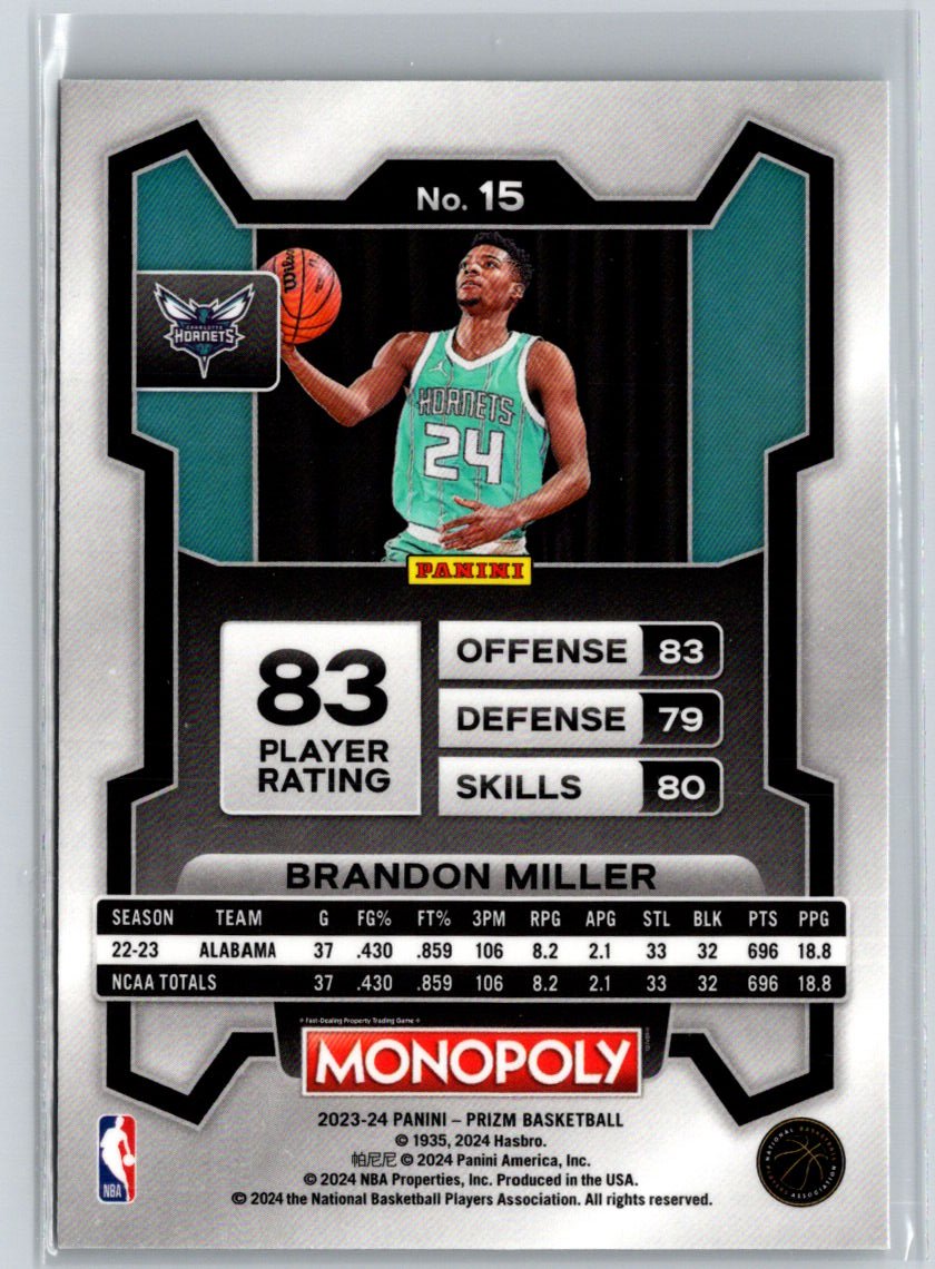 2023-24 Panini Prizm Monopoly #15 Brandon Miller J53